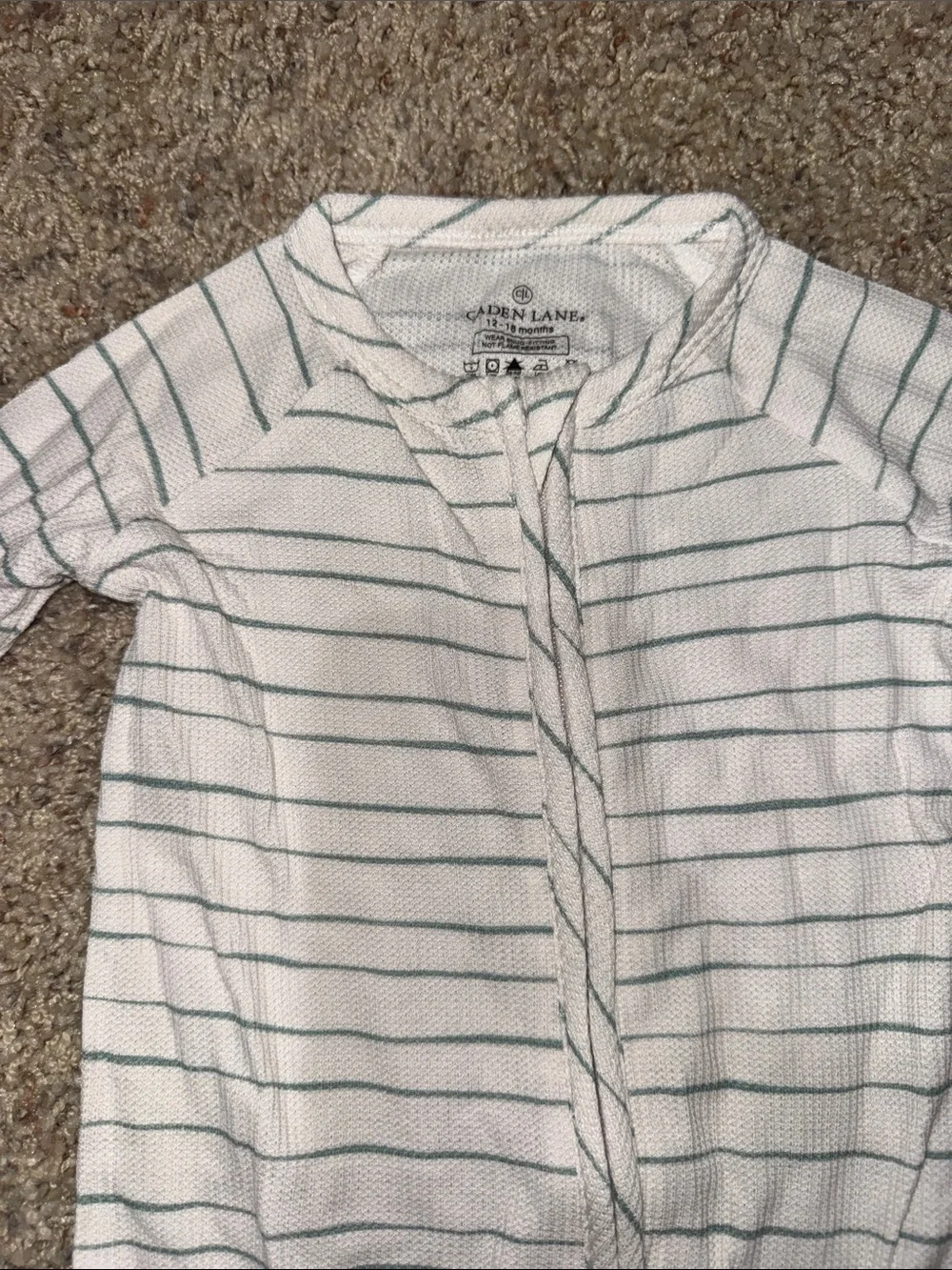 Caden Lane White One-Piece Footie with Thin Green Stripes